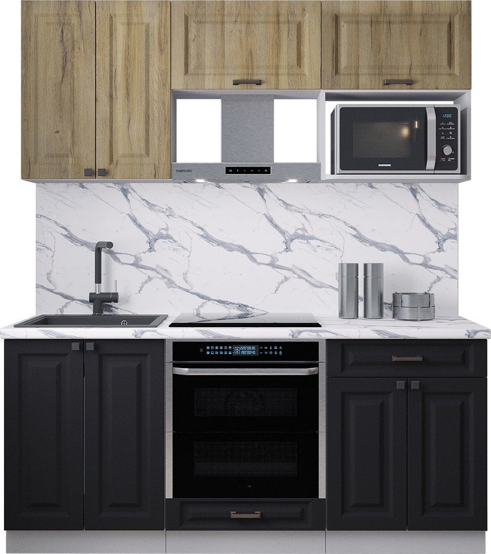 

Готовая кухня Интерлиния Мила Деко 1.8 (черный/дуб вотан/белый гранит)