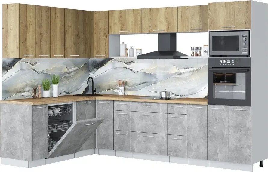 

Готовая кухня Интерлиния Мила Лайт 1.896х2.98-2 (дуб золотой/бетон/дуб бунратти)