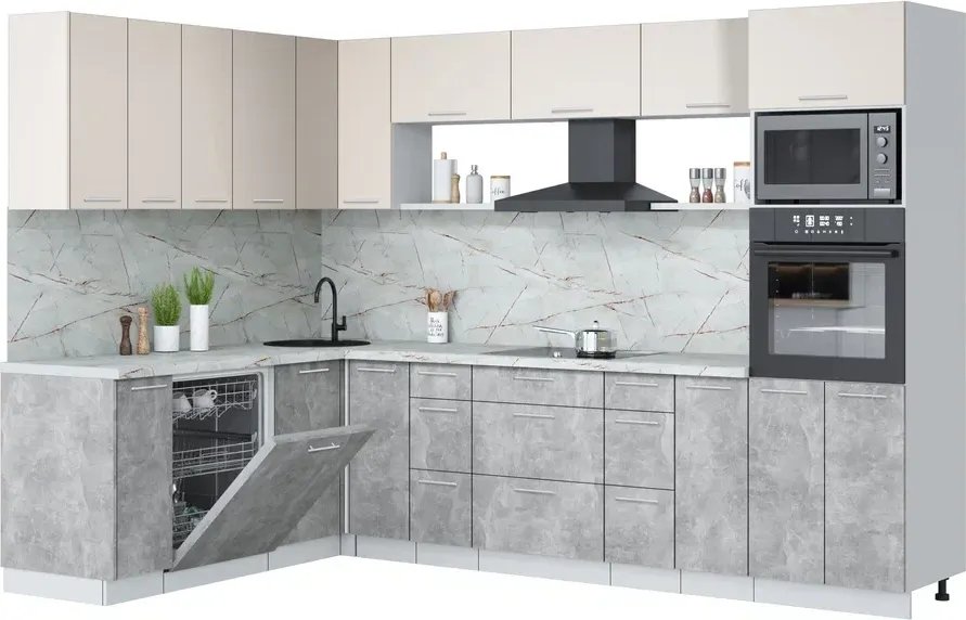 

Готовая кухня Интерлиния Мила Лайт 1.896х2.98-2 (персидский жемчуг/бетон/серый каспий)