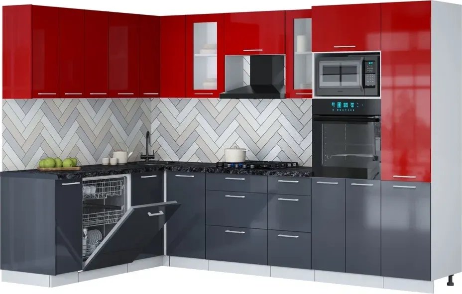 

Готовая кухня Интерлиния Мила Gloss 1.896х2.98 (асфальт глянец/красный глянец/кастилло темный)