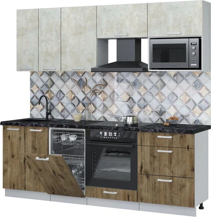 

Готовая кухня Интерлиния Мила Лайт 2.25-ПМ4 (бетон лайт/дуб веллингтон/кастилло темный)