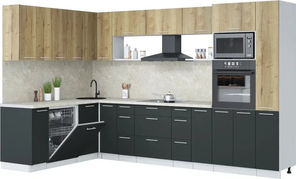 

Готовая кухня Интерлиния Мила Лайт 1.896х3.28 (дуб золотой/антрацит/опал светлый)