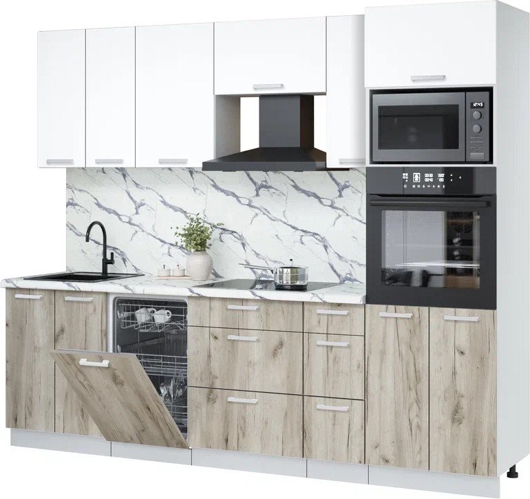 

Готовая кухня Интерлиния Мила Лайт 2.55-ПМ3 (белый платинум/дуб серый/белый гранит)