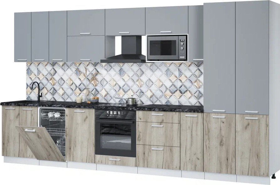 

Готовая кухня Интерлиния Мила Лайт 3.8-ПМ4 (серебро/дуб серый/кастилло темный)