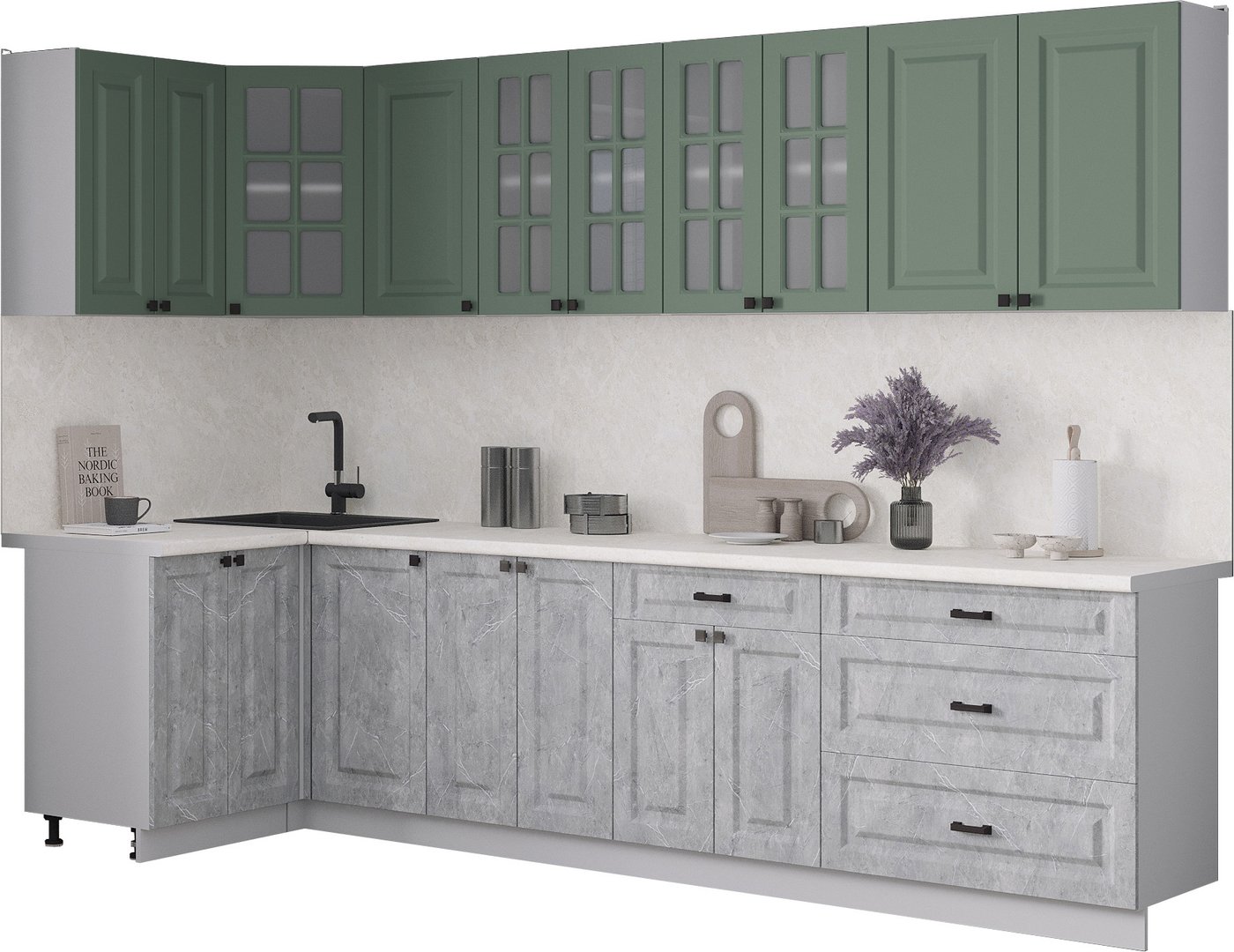 

Готовая кухня Интерлиния Мила Деко 1.2x3.0 (керамика/мята/опал светлый)