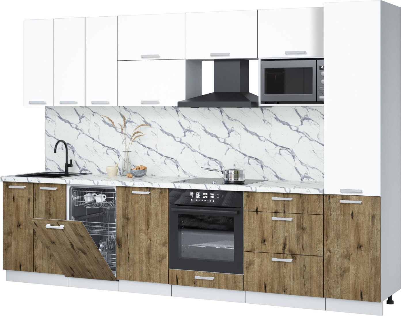 

Готовая кухня Интерлиния Мила Лайт 3.1-ПМ4 (белый платинум/дуб веллингтон/белый гранит)