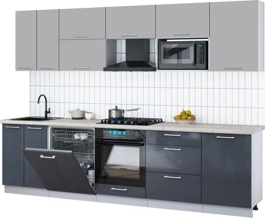 

Готовая кухня Интерлиния Мила Gloss 2.9-ПМ2 (асфальт глянец/грей/бискайская сосна)