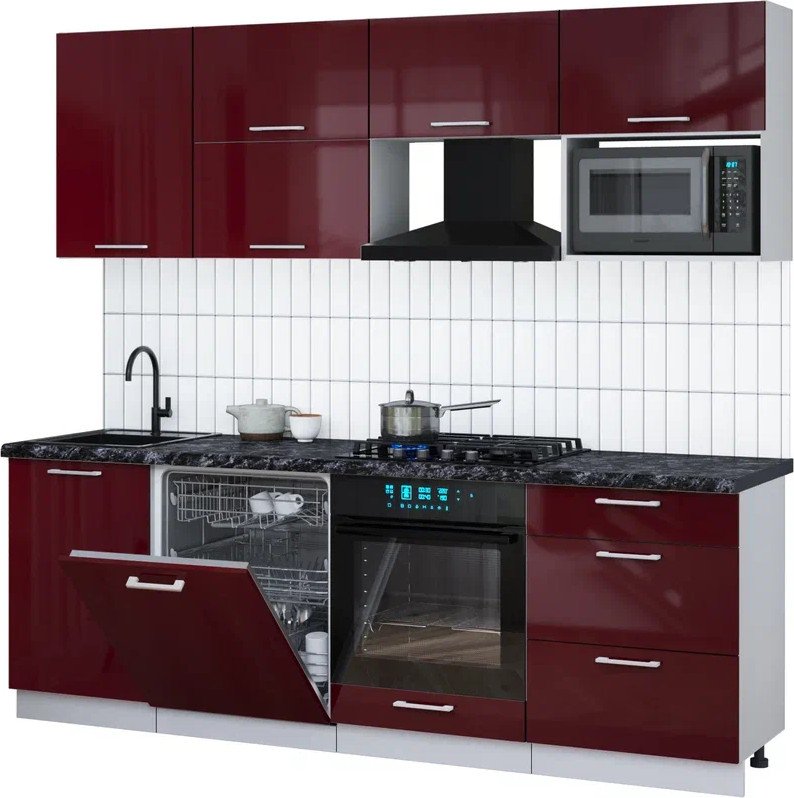 

Готовая кухня Интерлиния Мила Gloss 2.3-ПМ2 (бордовый глянец/бордовый глянец/кастилло темный)