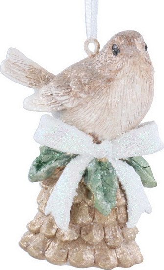 

Елочная игрушка Gisela Graham Snowberries Птица на сосновой шишке с бантом 10557