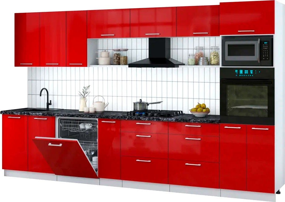 

Готовая кухня Интерлиния Мила Gloss 3.5-ПМ1-2 (красный глянец/красный глянец/кастилло темный)