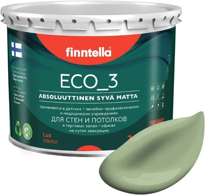 

Краска Finntella Eco 3 Wash and Clean Sypressi F-08-1-3-LG91 2.7 л (светло-зелен)