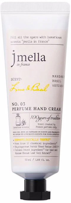 

Jmella Крем для рук In France Lime and Basil Perfume Hand Cream мандарин, базилик, ветивер 50 мл