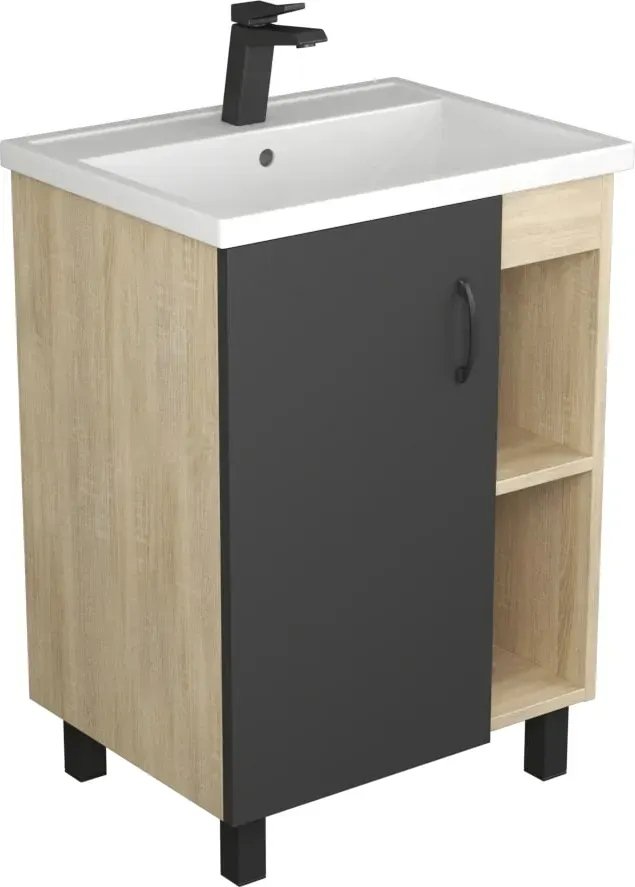 Uncoria Тумба с умывальником Дора 60 + Kirovit Фостер 60 (дуб сонома/графит)