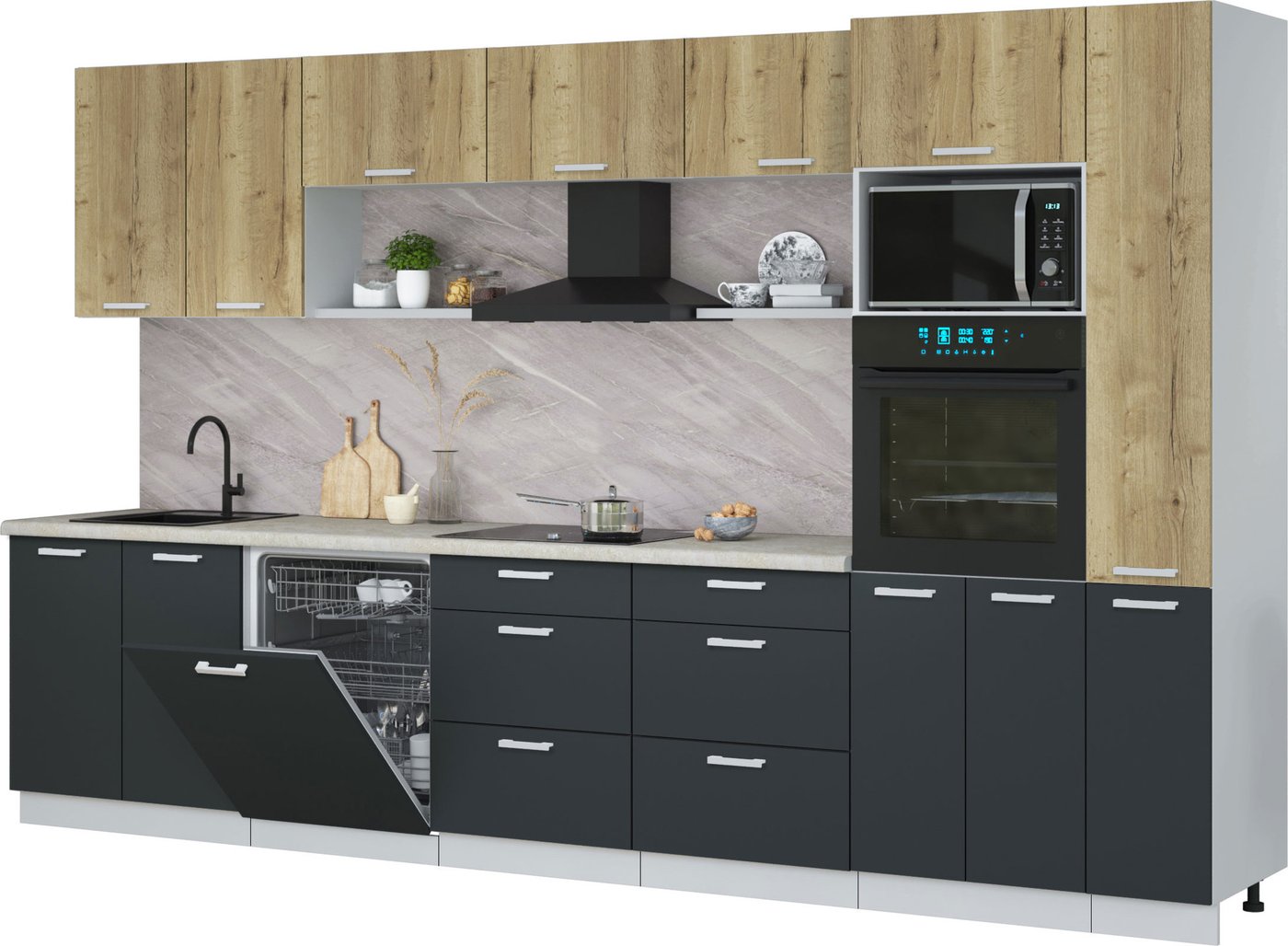 

Готовая кухня Интерлиния Мила Лайт 3.5-ПМ1 (дуб золотой/антрацит/опал светлый)