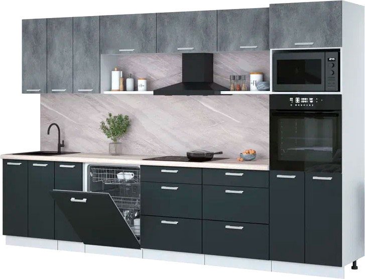 

Готовая кухня Интерлиния Мила Лайт 3.3-ПМ1-2 (бетон портленд/антрацит/травертин серый)