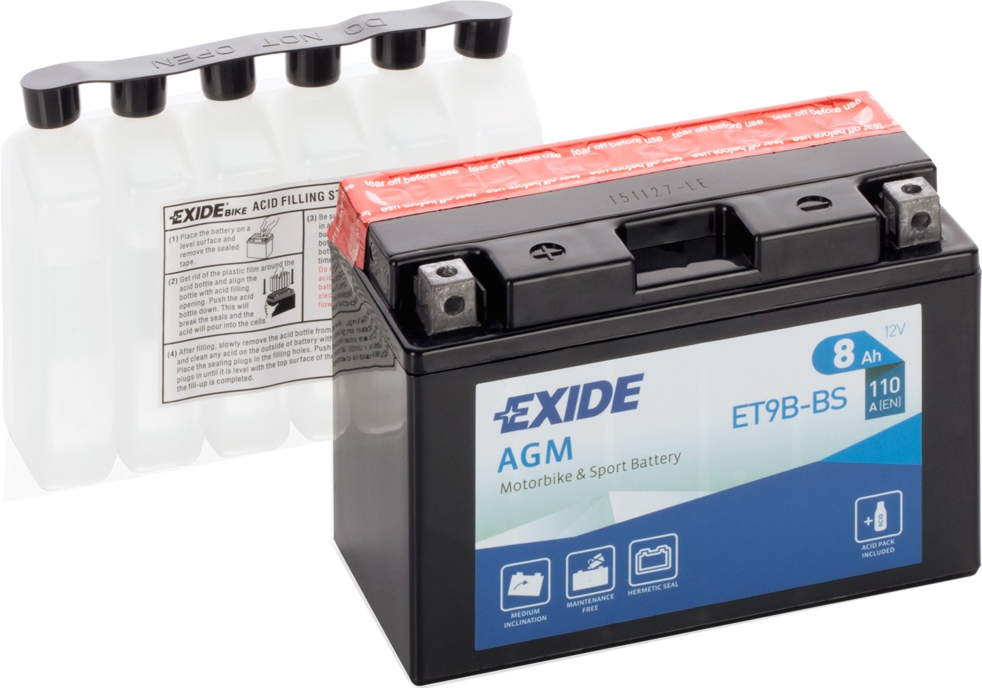 

Мотоциклетный аккумулятор Exide ET9B-BS (8 А·ч)