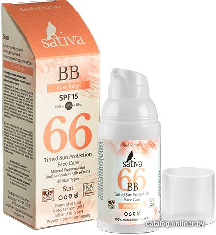 BB-крем Sativa Ухаживающий с тонирующим эффектом 66 Rose Beige SPF15 (30 мл)
