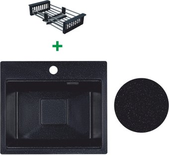 Кухонная мойка Marblan Comfort 48 (черный, с сифоном и колландером)