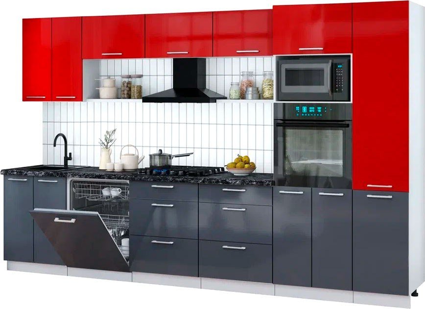 

Готовая кухня Интерлиния Мила Gloss 3.4-ПМ1 (асфальт глянец/красный глянец/кастилло темный)