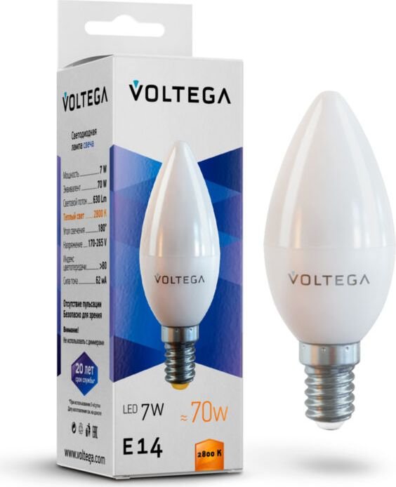 Светодиодная лампочка Voltega Simple Candle 7W 2800K E14 7048