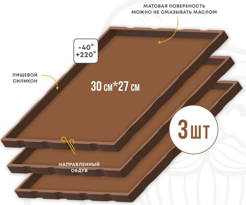 

Поддон для пастилы Сам Себе Шеф силиконовый сплошной 30x27 см (3 шт)