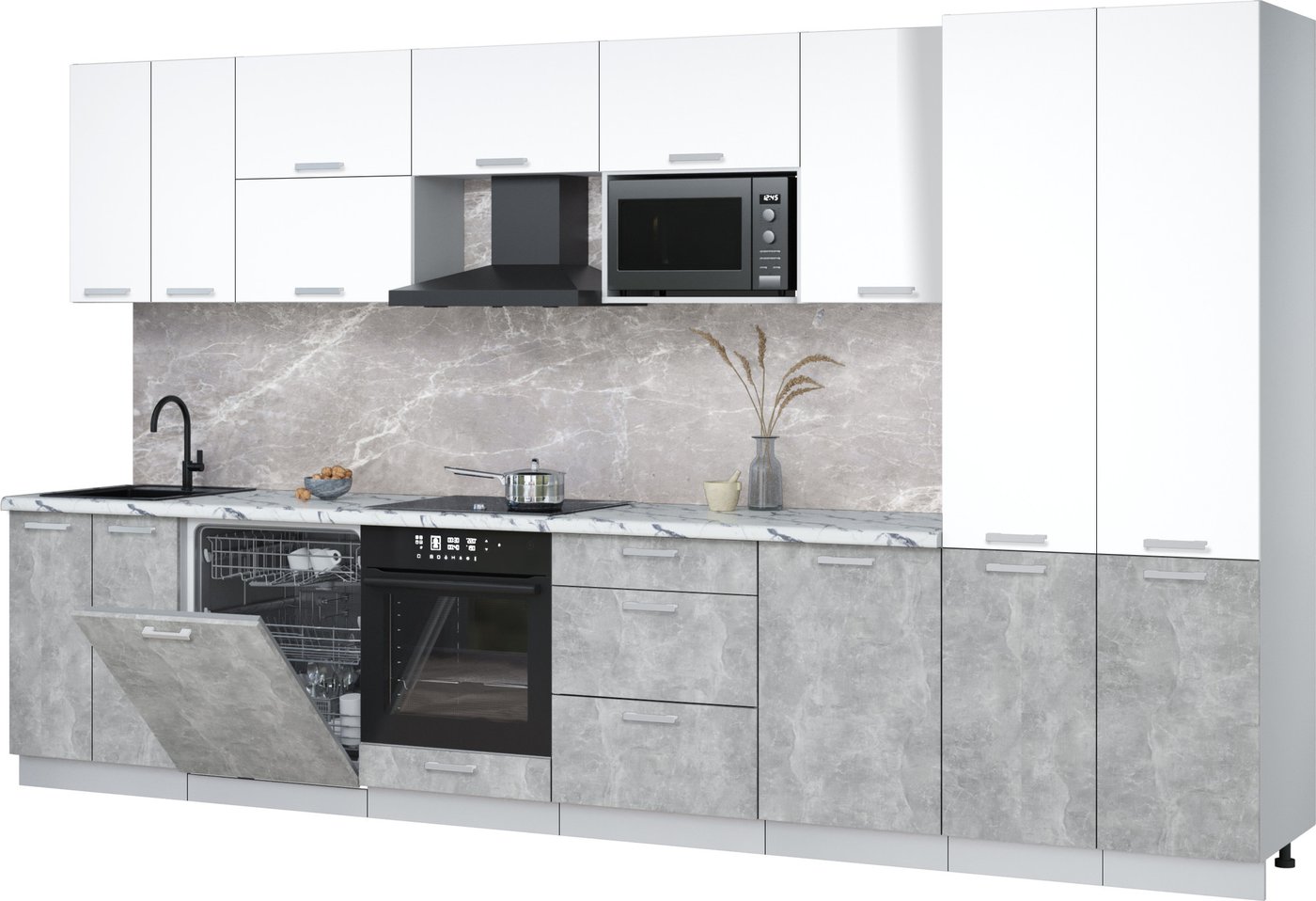 

Готовая кухня Интерлиния Мила Лайт 3.7-ПМ2 (белый платинум/бетон/белый гранит)