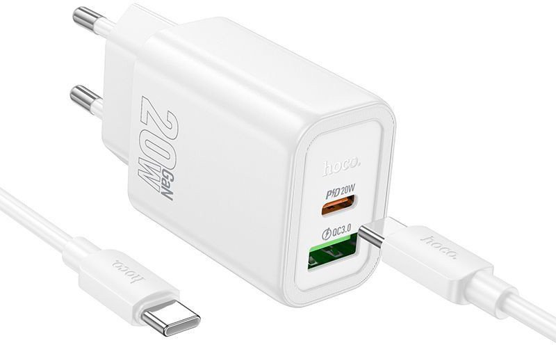 Сетевое зарядное Hoco N61 USB Type-C (белый)