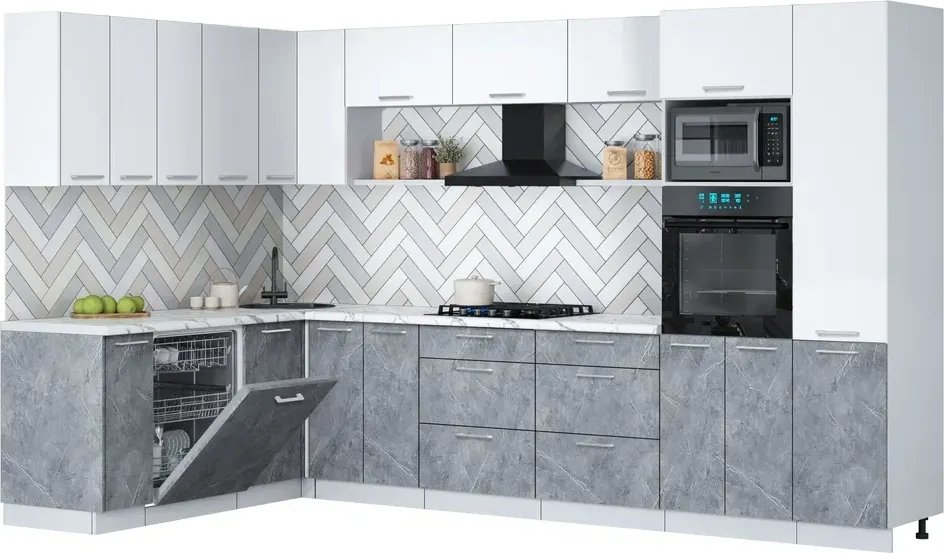 

Готовая кухня Интерлиния Мила Gloss 1.896х3.38 (керамика/белый/белый гранит)