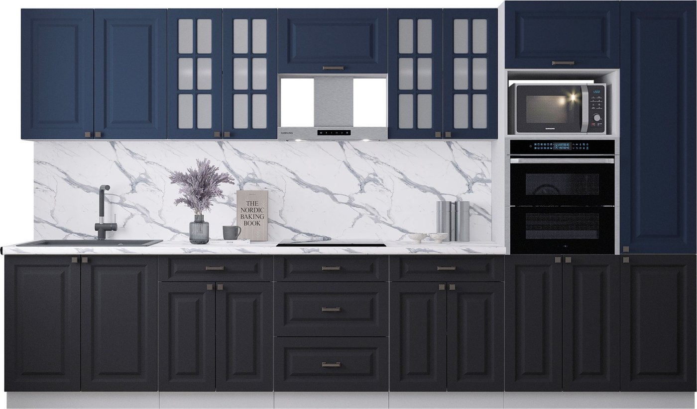 

Готовая кухня Интерлиния Мила Деко 3.6 (черный/индиго/белый гранит)