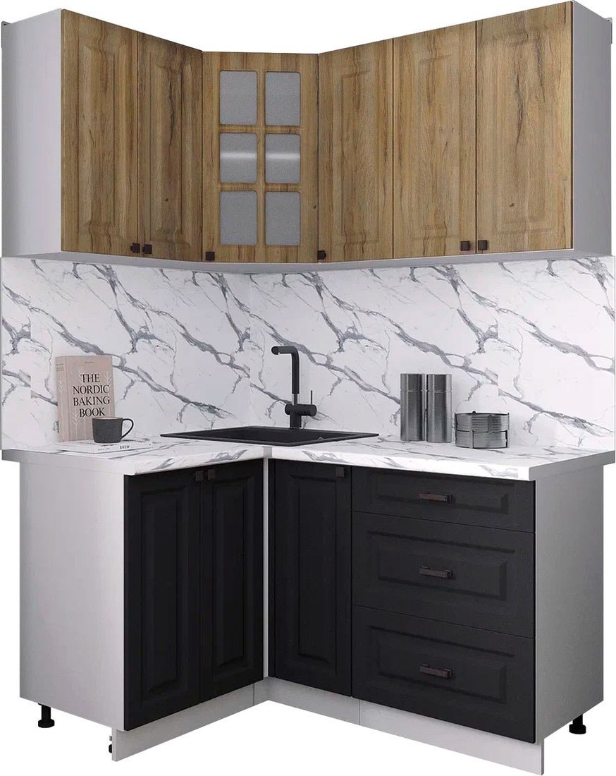 

Готовая кухня Интерлиния Мила Деко 1.2x1.5 (черный/дуб вотан/белый гранит)