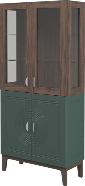 

Шкаф-витрина Мебель Неман Калипсо МН-044-02 (комбу грин/гикори прадо темный)