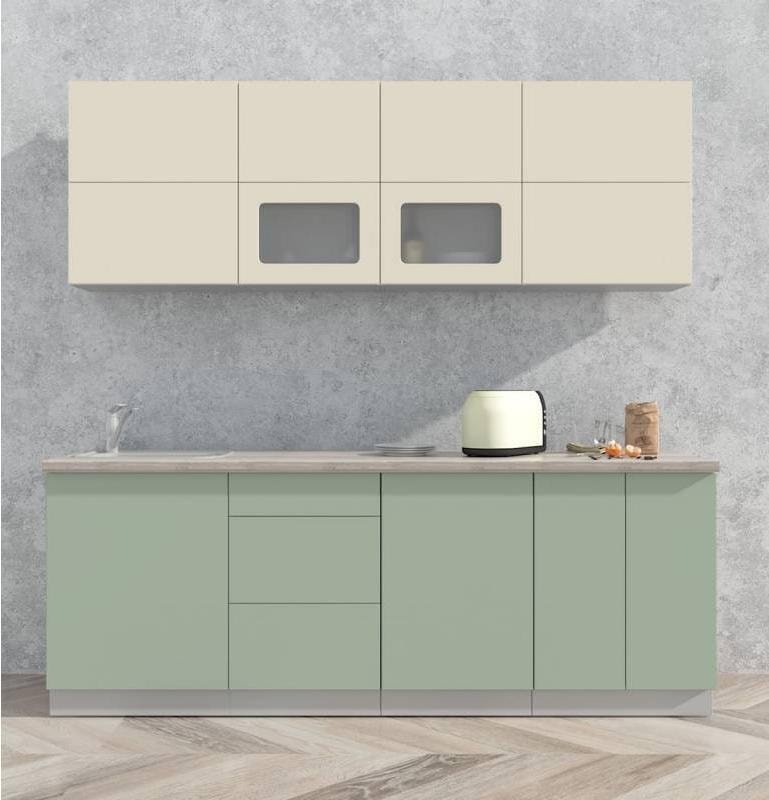 

Готовая кухня Интерлиния Мила Матте 2.2 А (слоновая кость/мята/травертин серый)