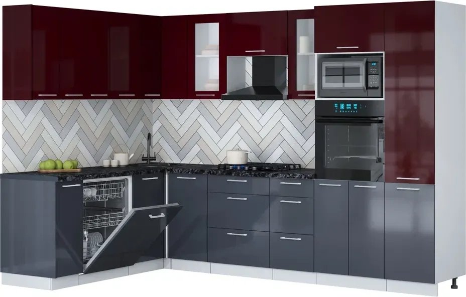 

Готовая кухня Интерлиния Мила Gloss 1.896х2.98 (асфальт глянец/бордовый глянец/кастилло темный)