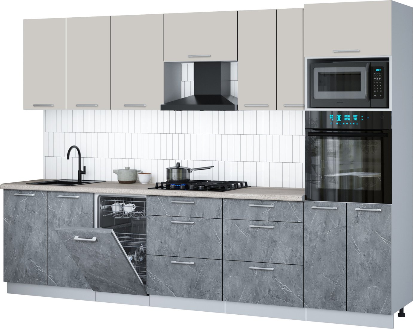 

Готовая кухня Интерлиния Мила Gloss 3.05-ПМ3 (керамика/кашемир/травертин серый)