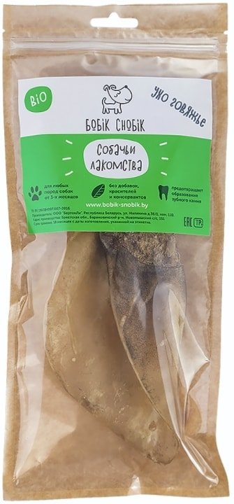 

Лакомство для собак Бобик Снобик Ухо говяжье сушеное