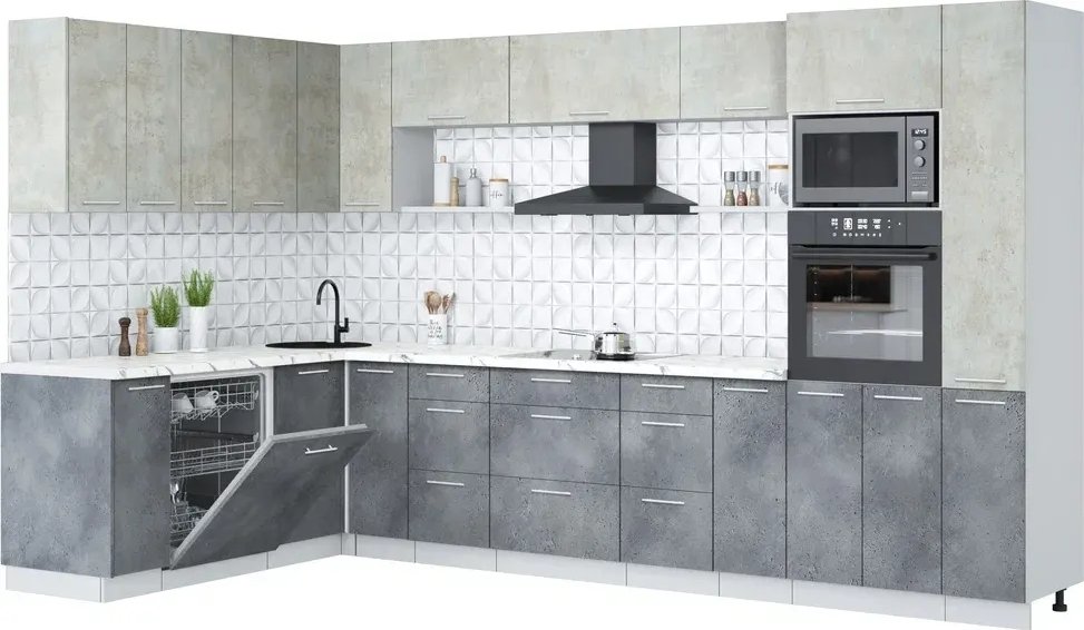 

Готовая кухня Интерлиния Мила Лайт 1.896х3.48 (бетон лайт/бетон портленд/белый гранит)