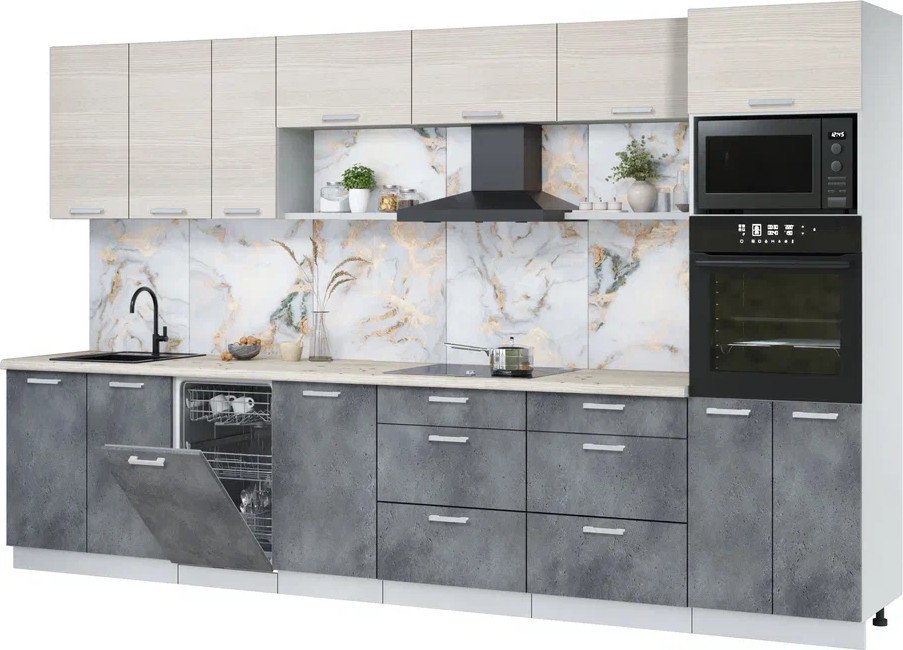 

Готовая кухня Интерлиния Мила Лайт 3.5-ПМ3 (вудлайн кремовый/бетон портленд/бискайская сосна)