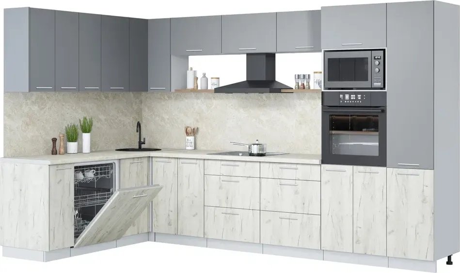 

Готовая кухня Интерлиния Мила Лайт 1.896х3.38 (серебро/дуб белый/опал светлый)