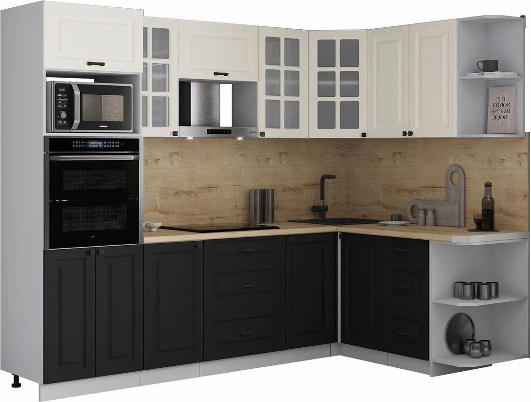 

Готовая кухня Интерлиния Мила Деко 1.68x2.6 PR (черный/белый/дуб бунратти)