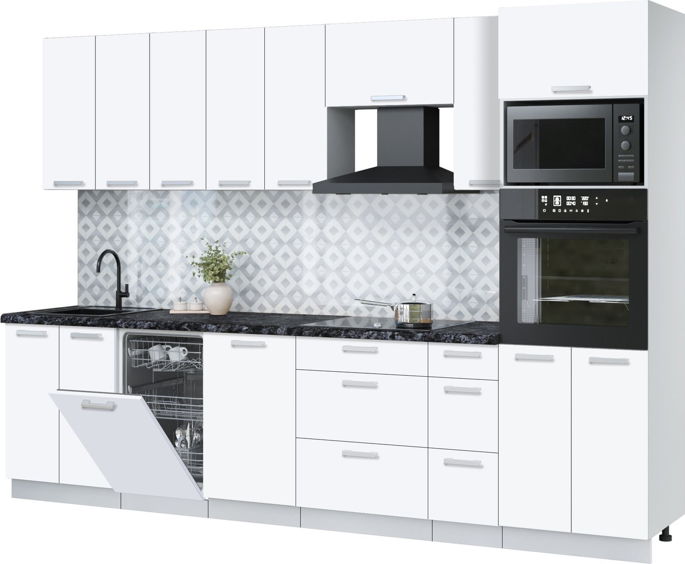 

Готовая кухня Интерлиния Мила Лайт 3.0-ПМ3 (белый платинум/белый платинум/кастилло темный)