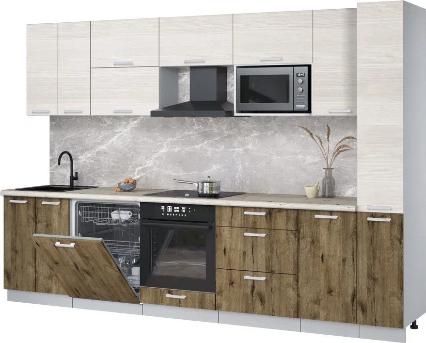 

Готовая кухня Интерлиния Мила Лайт 3.1-ПМ2 (вудлайн кремовый/дуб веллингтон/бискайская сосна)