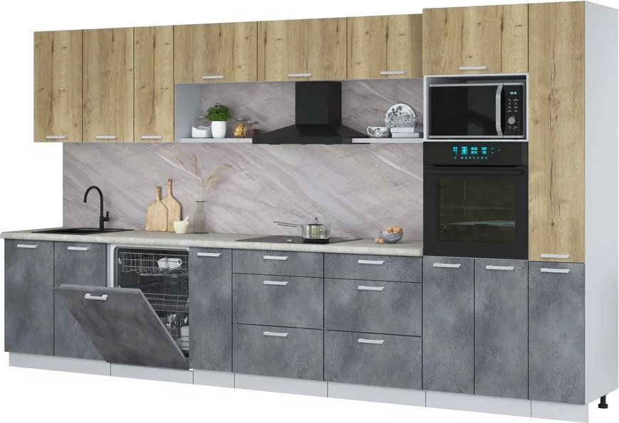 

Готовая кухня Интерлиния Мила Лайт 3.8-ПМ1 (дуб золотой/бетон портленд/опал светлый)