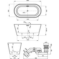 Ванна Wellsee Shell 180x80 28170401R (отдельностоящая ванна белый глянец, экран, ножки, сифон-автомат хром)