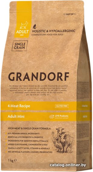 Сухой корм для собак Grandorf Adult Mini Probiotic 4 Meat Recipe (4 мяса с пробиотиками) 1 кг