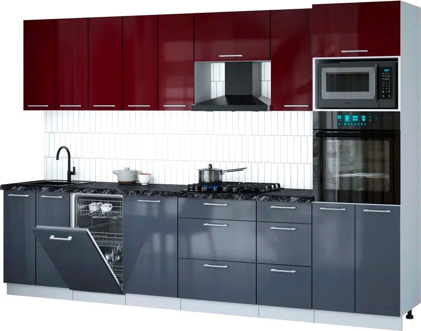 

Готовая кухня Интерлиния Мила Gloss 3.1-ПМ3 (асфальт глянец/бордовый глянец/кастилло темный)