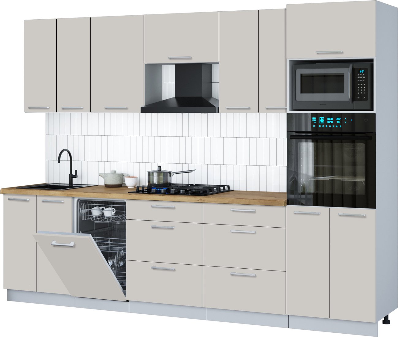 

Готовая кухня Интерлиния Мила Gloss 2.85-ПМ3 (кашемир/кашемир/дуб бунратти)