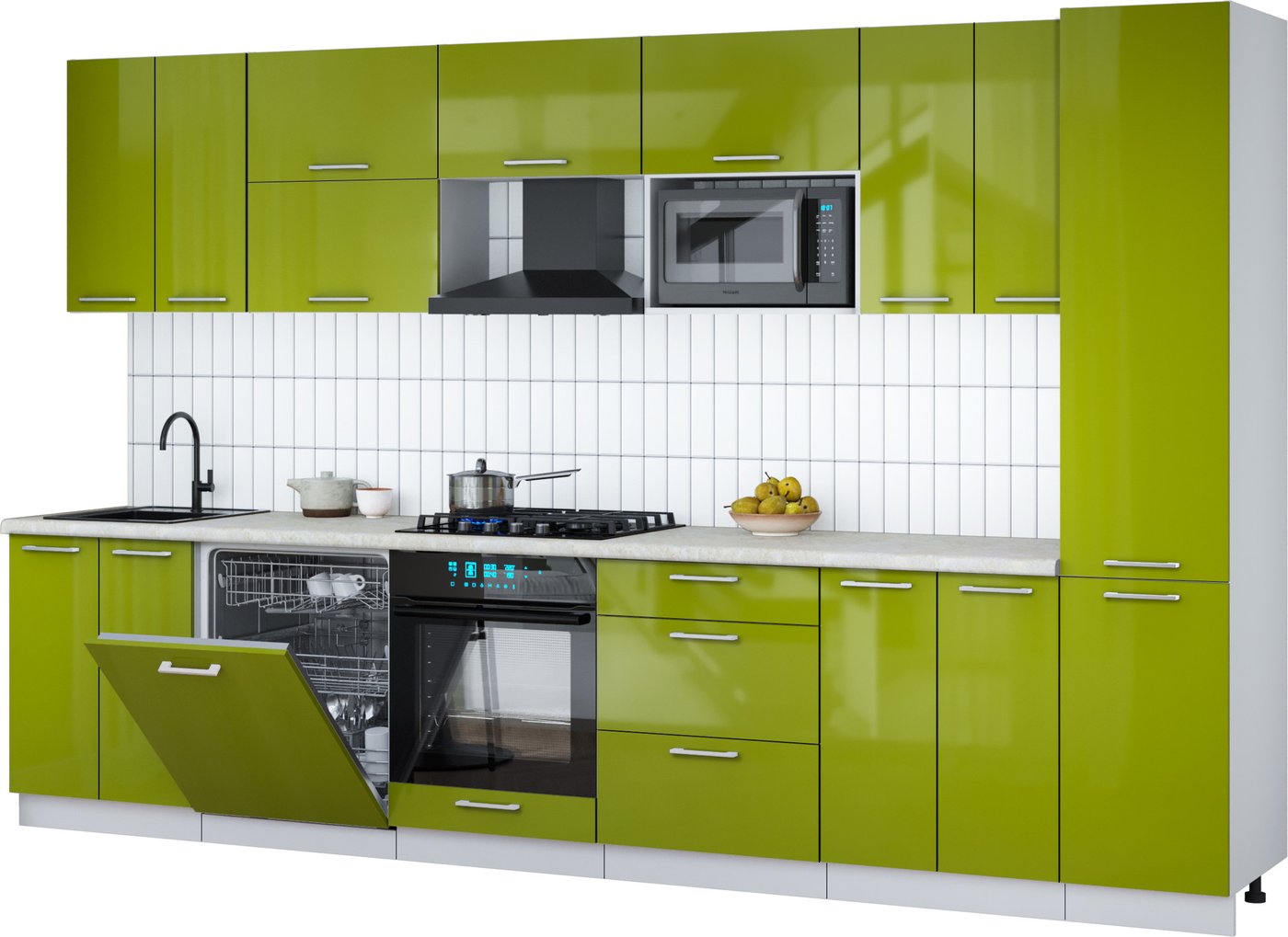 

Готовая кухня Интерлиния Мила Gloss 3.4-ПМ2 (яблоко глянец/яблоко глянец/опал светлый)