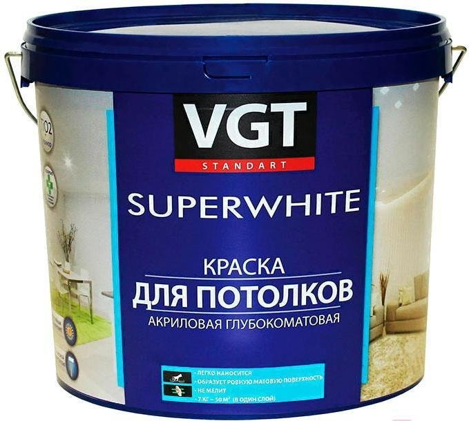 

Краска VGT ВД-АК-2180 Для потолков 1.5 кг (супербелый)