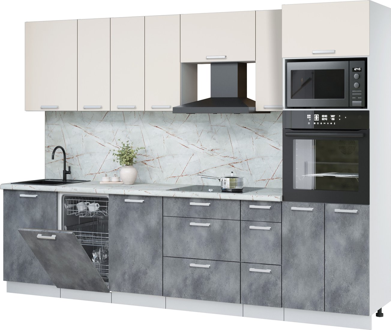 

Готовая кухня Интерлиния Мила Лайт 2.9-ПМ3 (персидский жемчуг/бетон портленд/серый каспий)