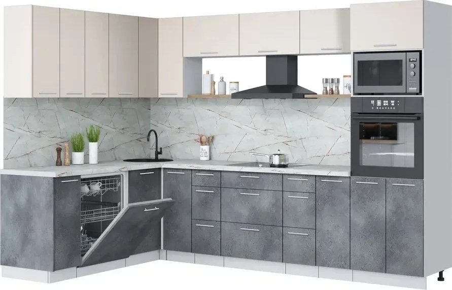 

Готовая кухня Интерлиния Мила Лайт 1.896х2.98-2 (персидский жемчуг/бетон портленд/серый каспий)